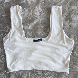 Pretty Little Thing white slinky square neck cropped tank